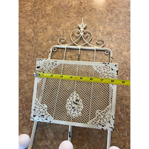 French Shabby Chic Metal Wall Storage and Towel or Coat Hook - Picture 3 of 5